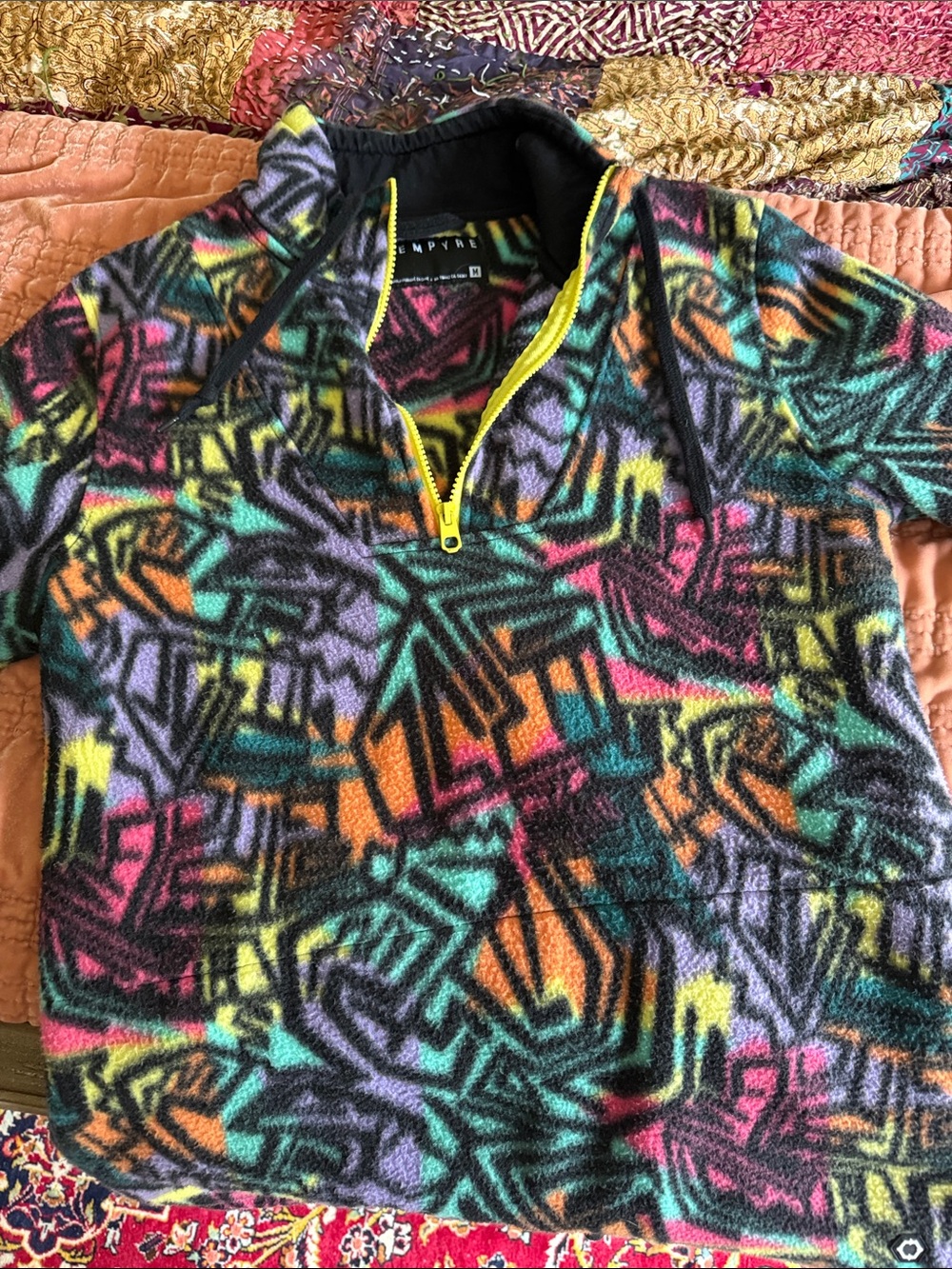 Empyre Neon Geo Fleece Pullover - Black with Multicolor Print